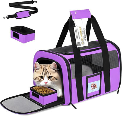 Cat Carrier Pet Carriers Airline Approved for Small Dogs Kitten Carrier for Small Medium Animals Under 15lb, Collapsible Soft Sided Travel Carrier, Purple