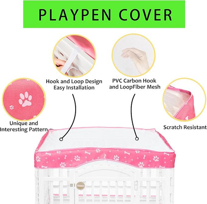 2 Pack Dog Playpen Cover and Bottom Pad Fits for 36 Inch 4 Panels Pet Playpen, Dog Crate Pad Puppy Play Pen Cover, Hoop and Loop Design (Note: Playpen Not Included). -Pink