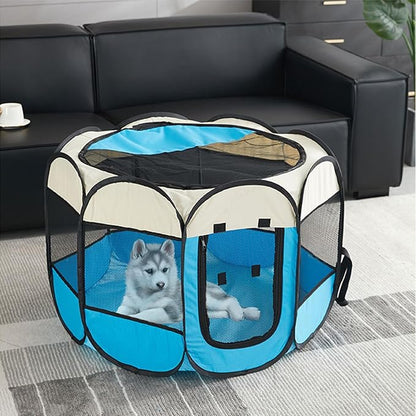 Mile High Life | Foldable Dog Playpen | Portable Dog Crate w Removable Shade Cover | Dog Kennel Indoor/Outdoor w Carry Case | Pen Tent for Dog/Cat/Rabbit(Blue, Small (29"x29"x17"))