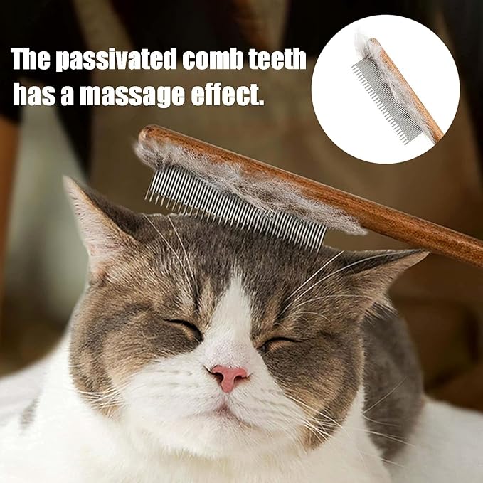 3 Pack Solid Wood Cat Combs, Dog Combs Cat Comb for Removing Tangles and Knots Flea Lice Comb with Rounded Stainless Steel Teeth Pet Comb Grooming Tool for Cats,Dogs and rabbits