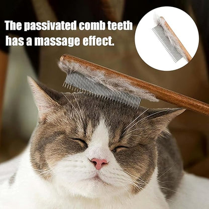 3 Pack Solid Wood Cat Combs, Dog Combs Cat Comb for Removing Tangles and Knots Flea Lice Comb with Rounded Stainless Steel Teeth Pet Comb Grooming Tool for Cats,Dogs and rabbits