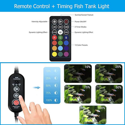 Submersible Aquarium Light,LED Aquarium Air Bubble Light,RGB Color Changing Brightness Adjustable Timing Waterproof Remote Control Fish Tank Light Bar,Aquarium Light Bubbler Wall,15inch