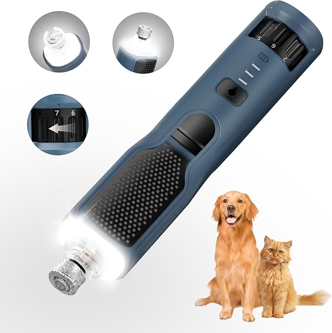 7-Speed 360° LED Strong Light Dog Nail Grinder Quiet Cat Nail Grinder Dog Nail Trimmers for Large Medium Small Dogs Cats Pets Claw Trimmer Quick Dog Nail Clipper