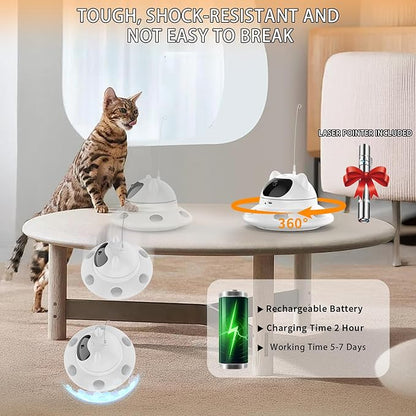 Cat Laser Toy,3-in-1Interactive Cat Toys Automatic Cat Toy with 360° Random Laser & Interactive Feather - 5 Laser PatternsUSB Rechargeable Motion Activated Moving - Fun Toys for Indoor Cats & Kittens