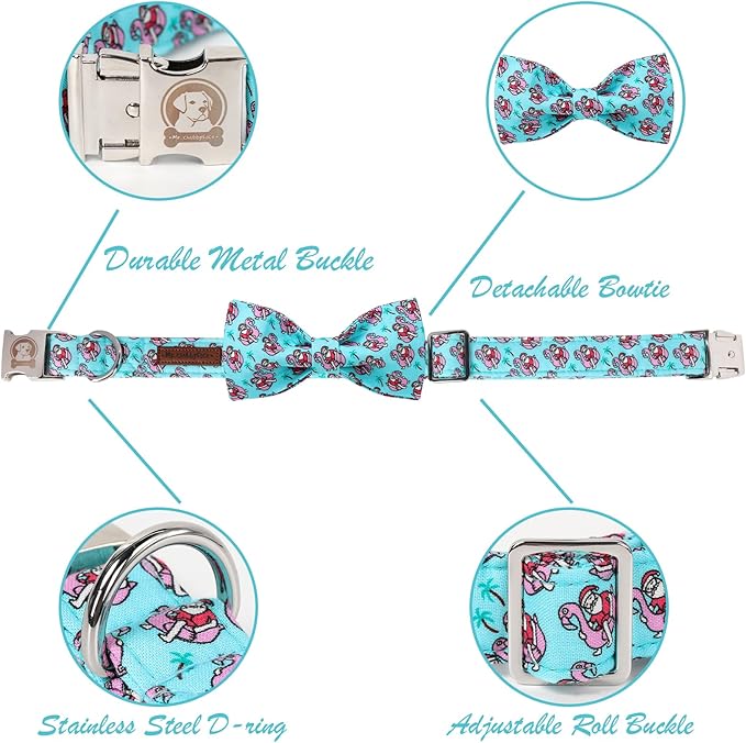 MR. CHUBBYFACE Christmas Santa Claus Dog Collar with Bowtie, Cotton Boy Girl Dog Collars with Metal Buckle Cute Christmas Collars for Puppy Small Medium Large Dogs