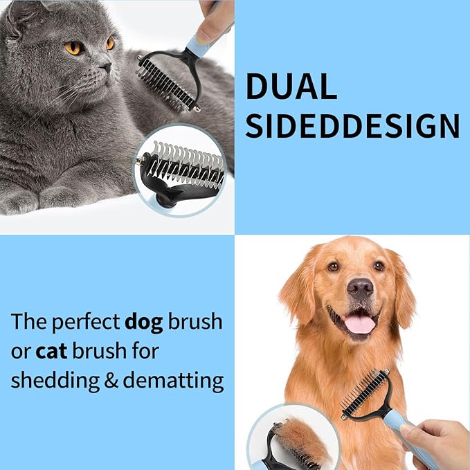 Pawmingle Cat Brush, Double Sided Deshedding for Dogs & Cats, Skin Friendly Grooming Dog Brush, Pet Shedding Brush,Undercoat Rake for dogs Grooming Supplies,Blue,Extra Wide (Blue, Large)