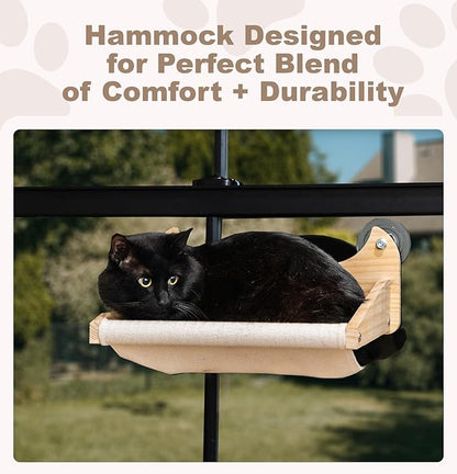 Window/Wall Mount Cat Wall Shelves by Pet Savvy – Cat Hammock (Oatmeal), Scratching Post with Landing, Two Steps – Natural Pine, Jute Rope, Sized for Cats up to 25lbs – 4 pc Set