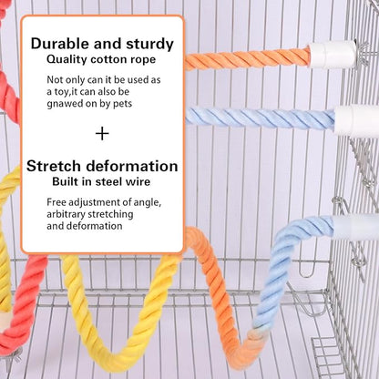 3Pcs Gradient Bendable Bird Perch Stand Set Climbing Rope Swing Playing Toys for Bird Cages Colorful Stand Rope for Parrots Cockatiels Budgies (Yellow, one Size)