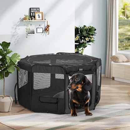 DONORO Dog Playpen Portable Pet Play Pens for Small Dog/Cat/Rabbit/Chicks, Cat Playpen Indoor/Outdoor with Carring Case, Removable Zipper Top and Bottom (Black, Medium (36"x36"x20"), 8)