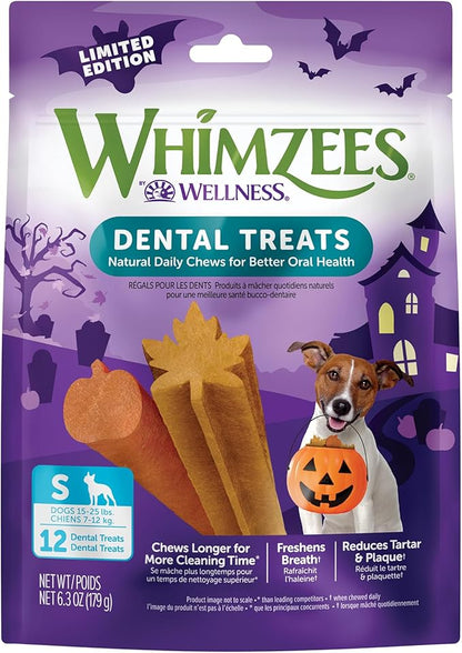 Whimzees by Wellness Halloween Natural Dental Chews for Dogs, Long Lasting Treats, Grain-Free, Freshens Breath, Small Breed, 12 Count