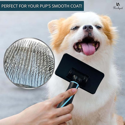Pet Slicker Brush (Small Size, Black) for Grooming Pet Hair with Fluff Detangle Style  Dog Brush for Long & Short Haired Dogs for Goldendoodles  Curved Pin for  Removes Tangles & Loose Fur