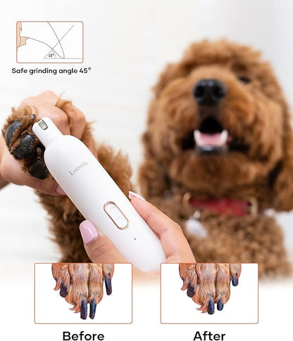 Loomla Dog Nail Grinder Upgraded - Professional 2 Speed Dog Nail Trimmers with Low Noise, USB Rechargeable Pet Nail Grinder, Paws Grooming and Smoothing for Dogs, Cats and Small Animals, White