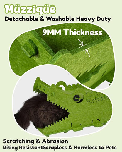 Cat House, Muzzique Cute Crocodile Felt Pet Nest, for Indoor Cats & Small Dogs, Removable Washable Kitten Playhouse, Large Peekaboo Kitty Cave, Enclosed Puppy Bed, Scratch/Sleep Dog Cube Furniture