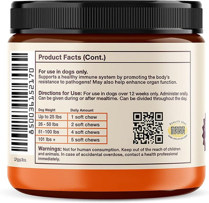 Hemp Well Immune - Digestion + Gut Support - Dog Soft Chews with Functional Mushrooms - 60 Count, Dog Supplements for Digestive and Skin Support