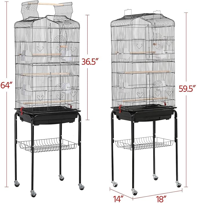 Yaheetech 64-inch Play Open Top Medium Small Bird Cage with Detachable Rolling Stand for Parrot Lovebirds Finches Canaries Parakeets Cockatiels Budgie Parrotlet Conures