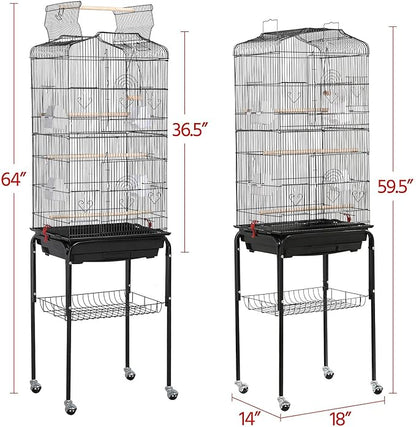 Yaheetech 64-inch Play Open Top Medium Small Bird Cage with Detachable Rolling Stand for Parrot Lovebirds Finches Canaries Parakeets Cockatiels Budgie Parrotlet Conures