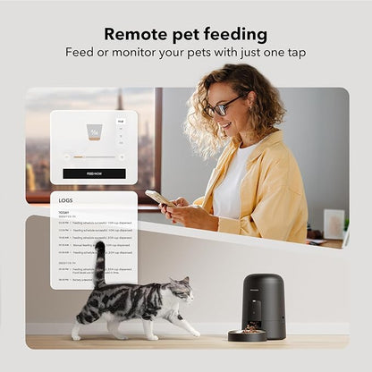 PETLIBRO Automatic Cat Feeder, Wi-Fi Rechargeable Cats Food Dispenser Battery-Operated with 30-Day Life, AIR 2.4G Wi-Fi Timed Pet Feeder for Cats & Dogs, 2L Auto Cat Feeder, Black