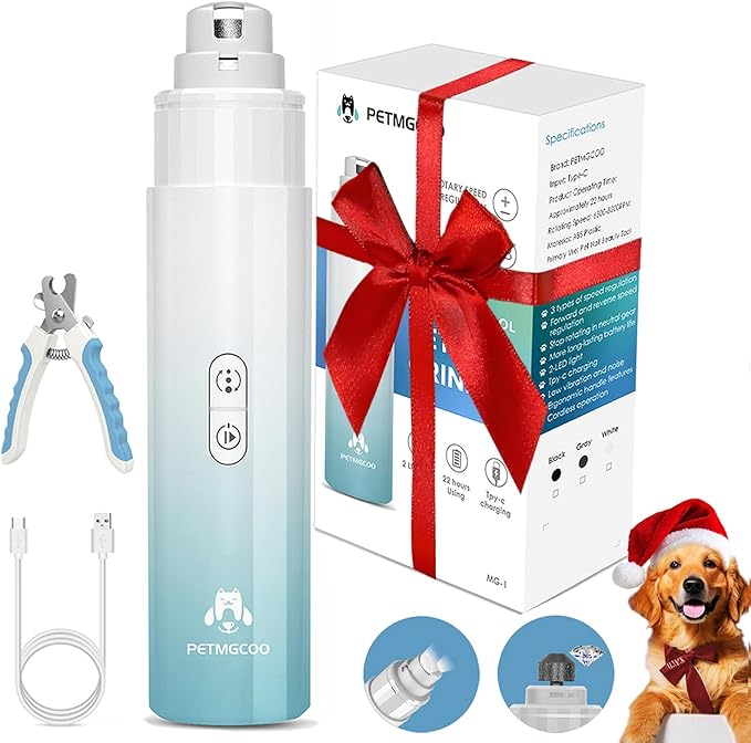 Dog Nail Grinder & Upgrade Professional with 3-Speed Adjustment Super-Quiet and Low-Vibration Pet Nail Trimmers with Forward and Reverse Functions - Safe Pause Button Wireless Type-C Chargingï¼_reenï¼