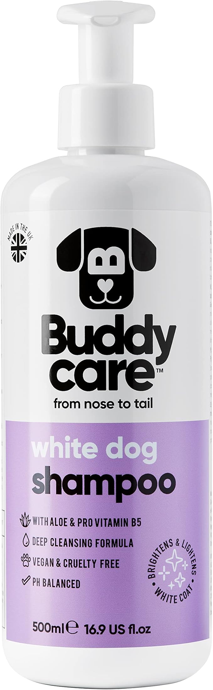 White Dog Shampoo by Buddycare | Dry Skin & Itchy Skin Relief for Smelly Dogs | Deep Cleansing Shampoo for Dogs Puppy Sensitive Skin | Dog Shampoo & Conditioner | with Aloe & Vitamin B5 (16.90oz)