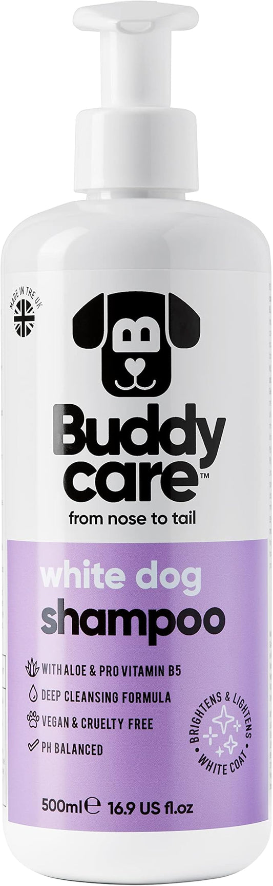 White Dog Shampoo by Buddycare | Dry Skin & Itchy Skin Relief for Smelly Dogs | Deep Cleansing Shampoo for Dogs Puppy Sensitive Skin | Dog Shampoo & Conditioner | with Aloe & Vitamin B5 (16.90oz)
