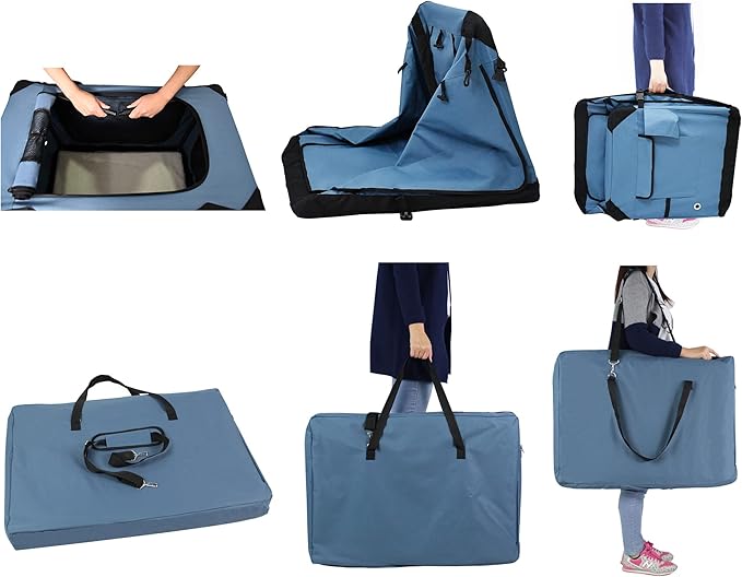 EliteField 4-Door Folding Soft Dog Crate with Curtains, Carrying Bag and Fleece Bed (2 Year Warranty), Indoor & Outdoor Pet Home (30" L x 21" W x 24" H, Blue Gray+4 Door Curtains)