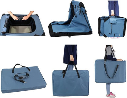 EliteField 4-Door Folding Soft Dog Crate with Curtains, Carrying Bag and Fleece Bed (2 Year Warranty), Indoor & Outdoor Pet Home (24" L x 18" W x 21" H, Blue Gray+4 Door Curtains)