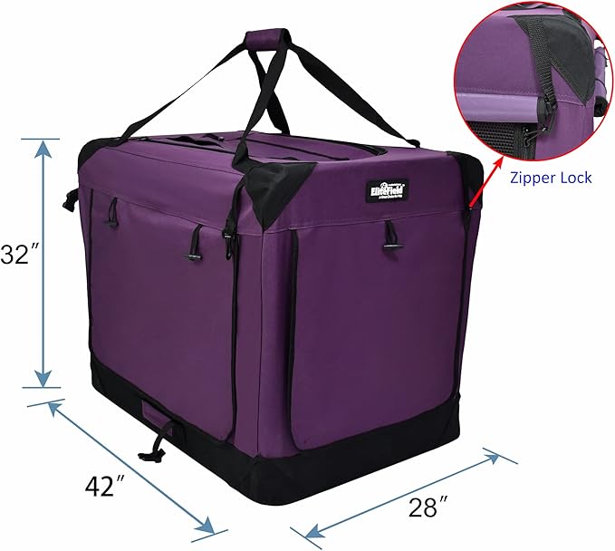 EliteField 4-Door Folding Soft Dog Crate with Curtains, Carrying Bag and Fleece Bed (2 Year Warranty), Indoor & Outdoor Pet Home (42" L x 28" W x 32" H, Purple+4 Door Curtains)