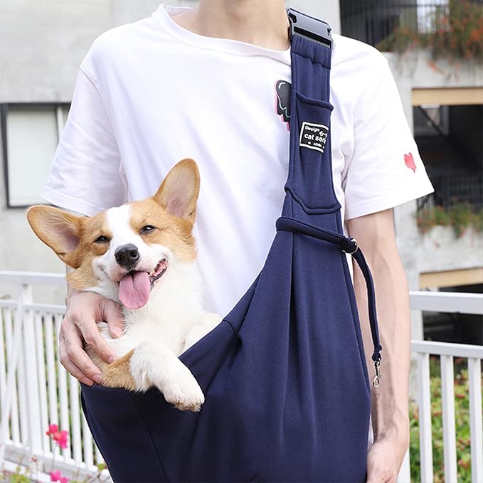 Dog Slings for Small Dogs,Adjustable Puppy Cat Sling Mesh Hands Free Chest Bag Escape Proof for Small Pet 10lbs Daily Walk,Outdoor Activity (Blue)