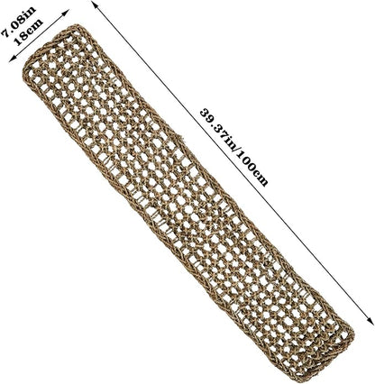 39 x 7 Inches Seagrass Mat, Natural Seagrass Woven Net, Bird Hammock Mat with Hooks, Cage Accessories, Climbing Rope Ladder Chew Toys for Cockatiel, Hamster, Guinea Pig, Rats, Parakeet
