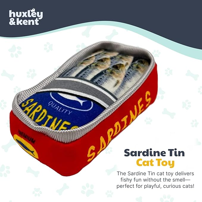 Huxley & Kent Plush Cat Toy - Interactive Catnip Toy for Cats & Kittens - Soft with Crinkle & Catnip - Fun Indoor Play - Sardine Tin