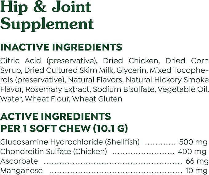 Greenies Supplements Hip and Joint Supplements for Dogs, Chicken Flavor, 16.2 oz. 80-Count