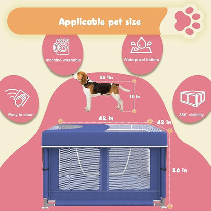 Dog Playpen 42 _ 42 Inch, Puppy PlayPen with Gate for Puppies, Cat, Small and Medium Dogs, Pet PlayPen with Roof for Outdoors & Indoors, Thickened Fabric, Safe & Sturdy Dog Fence