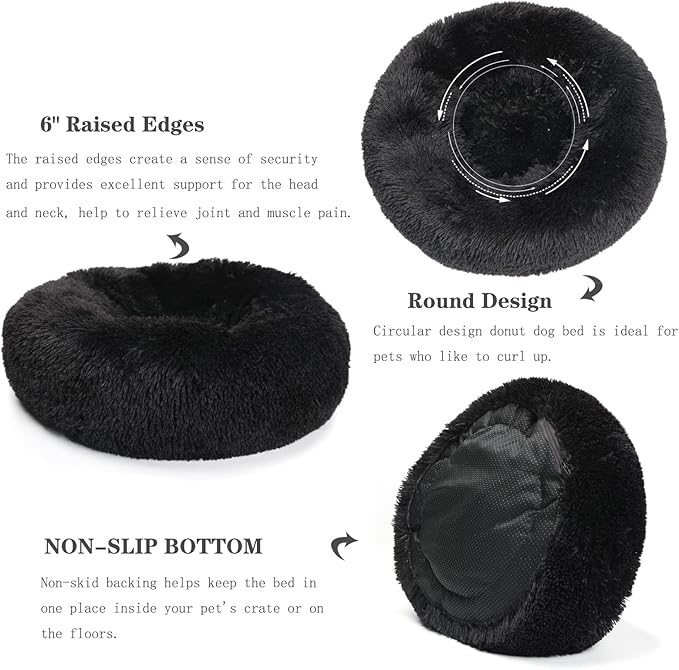 nononfish Puppy Beds for Small Dogs Washable 19 Black Calming and Anxiety Pet Beds Fluffy and Plush Durable Small Dog Bed