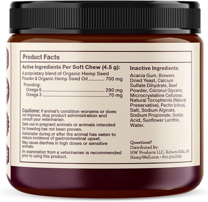 Hemp Well Thrive Chews for Dogs  Supports Hip, Joint, and Heart Health, Promotes Immune Support, Strengthens Skin and Coat, Organically Sourced  60 Count
