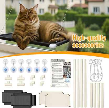 2 Pack Cat Window Perches, Easy Mounted Cat Hammock Window with 6 Strong Suction Cups, Black Mesh Fabric and Canvas Pads, Window cat Bed for Large Cats and Kittens, 38Lbs Load Capacity