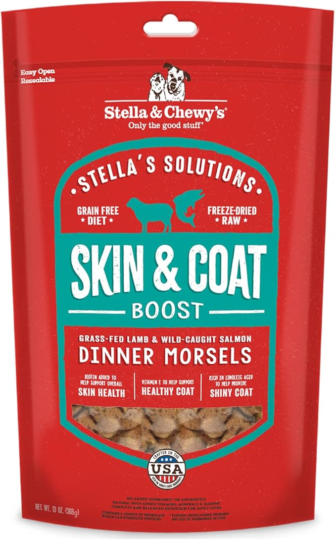 Stella & Chewy's Stella's Solutions Skin & Coat Boost Grass-Fed Lamb & Wild-Caught Salmon Dinner Morsels Freeze-Dried Raw Dog Food, 13 oz.