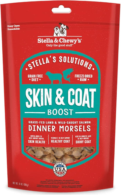 Stella & Chewy's Stella's Solutions Skin & Coat Boost Grass-Fed Lamb & Wild-Caught Salmon Dinner Morsels Freeze-Dried Raw Dog Food, 13 oz.