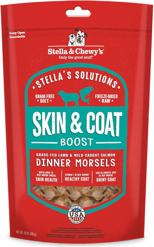 Stella & Chewy's Stella's Solutions Skin & Coat Boost Grass-Fed Lamb & Wild-Caught Salmon Dinner Morsels Freeze-Dried Raw Dog Food, 13 oz.