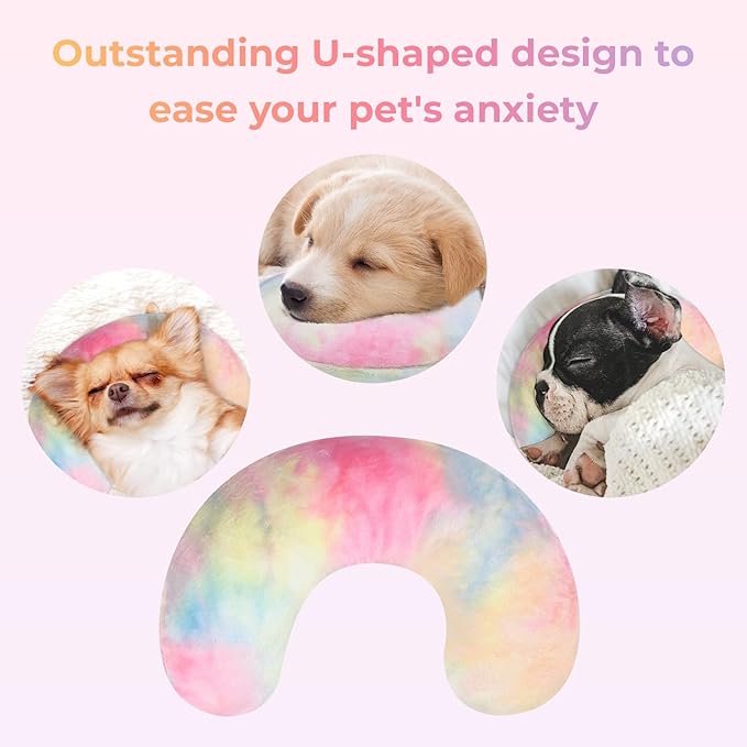 Dog Pillow, U-Shaped Dog Calming Pillow for Pet, Soft Dog Neck Pillow Machine Washable Dog Bed Pillow for Dog and Cat Enhance Sleep Quality(Tie-dye Pink Blue, Large)