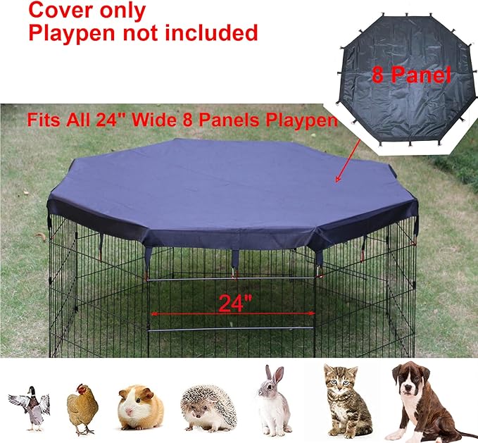 Dog Playpen Cover Sun/Rain Proof Top Cover,Provide Shade and Security for Indoor and Outdoor Dog Pen,Dog Pen Cover Fits All 24" Wide 8 Panels Pet Exercise Pen (Playpen Not Included)