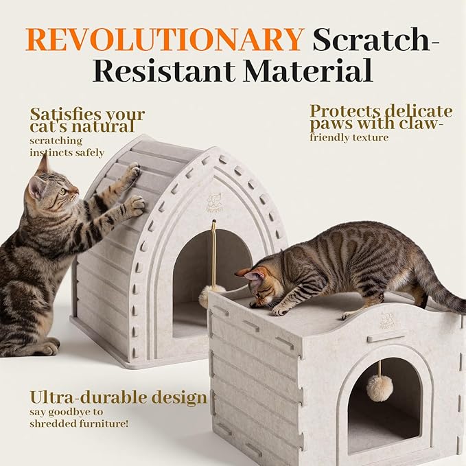 Apasiri Double-Deck Cat House: 2-in-1 Innovative Polyester Fiber Double-Deck Cat House, Sturdy and Scratch-Resistant, Original Castle Design, A Perfect Cat Bed Cave for Multiple Small Pets and Kittens