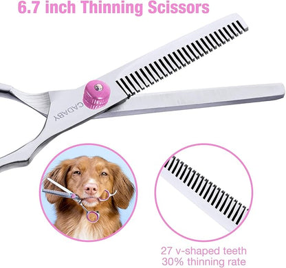 5 in 1 Dog Grooming Scissors with Safety Round Tips, Dog Grooming Scissors Kit, 4CR Stainless Steel Professional Pet Grooming Shears for Dog, Cat,Sharp and Sturdy, Pink