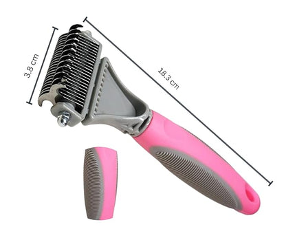 3-in-1 Pet Grooming Set - Self-Cleaning Slicker Brush, Deshedding Rake Comb, and Finger Toothbrush for Dogs & Cats | Perfect for Grooming, Dematting, and Dental Care (pink)