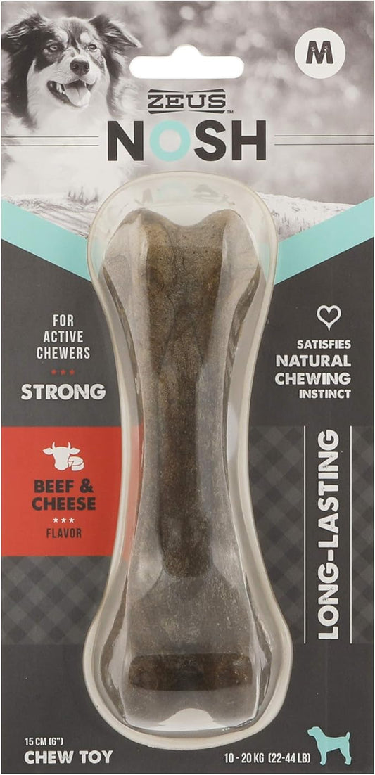 ZEUS Nosh Strong Dog Chew Bones, Dog Chew Toys for Aggressive Chewers, Long Lasting Beef & Cheese Flavor, Medium