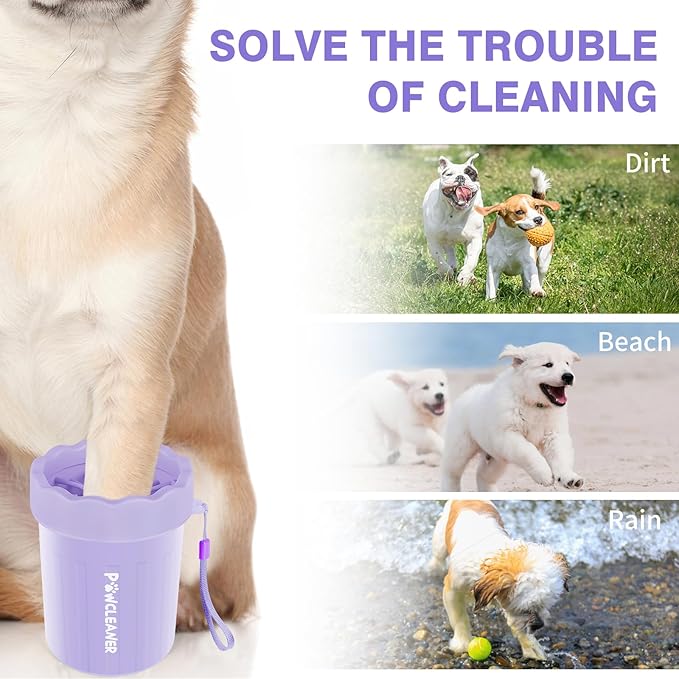 Dog Paw Cleaner for Dogs, (with 3Pcs Absorbent Towels & Adjustable Bath Brush) Dog Paw Washer, Pet Foot Cleaner (Purple, Small)