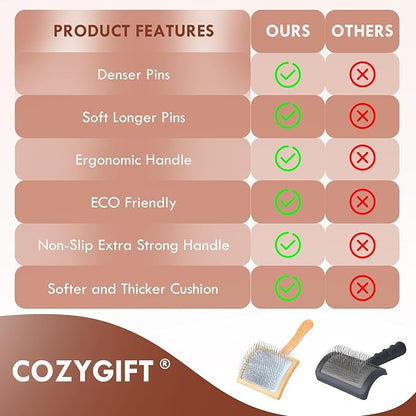 Large Dog Brush for Medium or Long Haired Dogs, Long Pin Slicker Brush for Removes Loose Hair, Tangles and Knots, Best Grooming Brush for Small Animals, Free Pet Comb, Wood