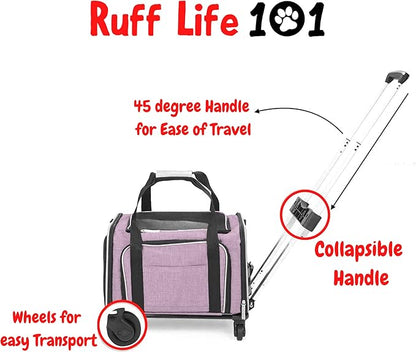 Airline Approved Expandable Premium Pet Carrier on Wheels- Two Sided Rolling Carrier- Designed for Dogs & Cats- Extra Spacious Soft Lined Carrier! - Pink (RL-PET-CARRIER-WHEELS)