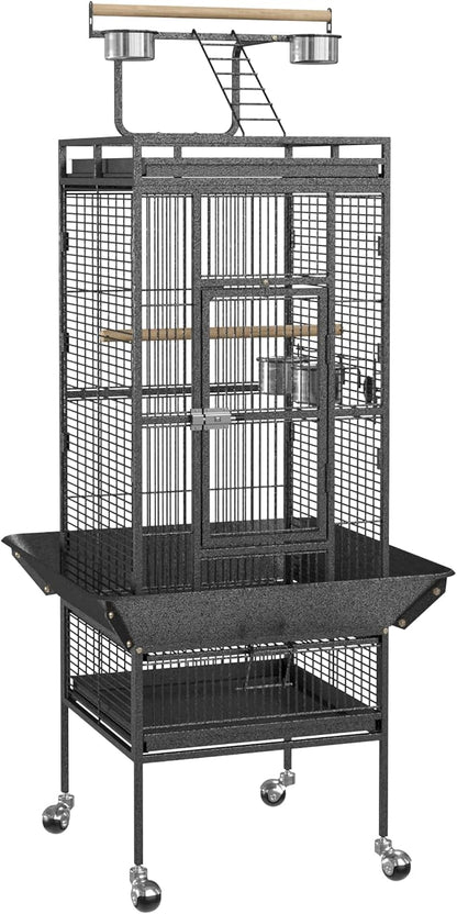 ZENY 61-inch Playtop Parrot Bird Cages, Wrought Iron Large Birdcage with Rolling Stand for Parakeet Cockatiels Quaker Conure Lovebird Finch Canary Small Medium Parrot Cage Birdcage (Black)