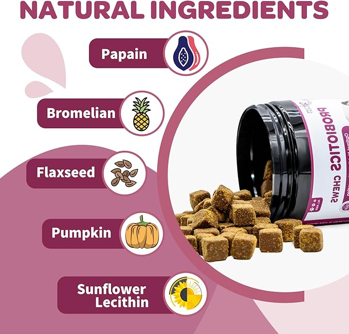 NATURE TARGET Probiotics for Dogs & Digestive Enzymes for Digestive Health - Plus Fish Oil & Vitamins Supplement for Allergies & Immune & Itchy Skin, 120 Chicken Flavor Probiotic Soft Chews