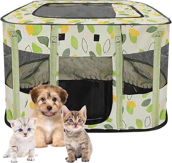 Hamiledyi Small Kitten Playpen Indoor with Top Portable Collapsible Cat Play Pen, Foldable Rectangle Puppy Exercise Kennel, Collapsible Enclosedfor Pet (Green)